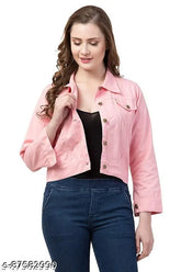 Solid cotton blend women's jacket, long sleeves, size S-XL. Made in India