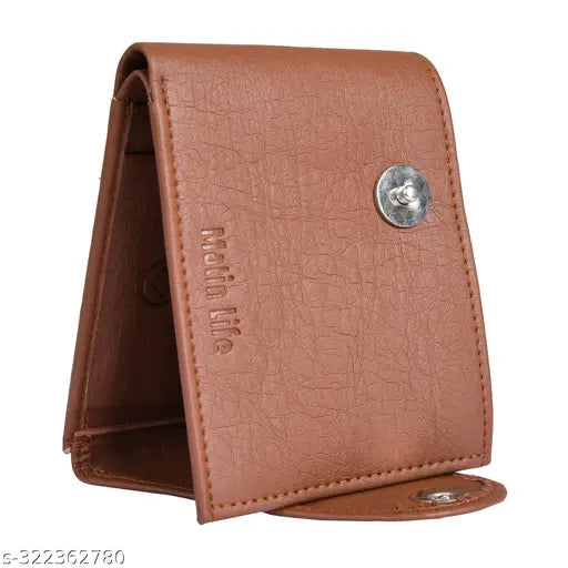 PU leather men's wallet, solid pattern, 2 compartments, free size (12cm x 8cm), India-crafted fashion accessory