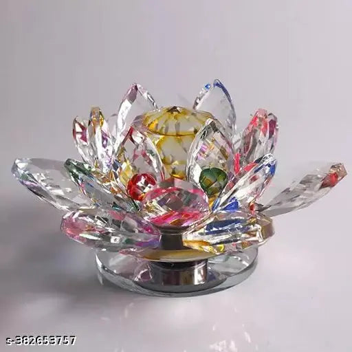 Crystal lotus flower for feng shui, enhances positive energy & wealth, multi-colored, 5.5L x 4.5W x 5H cm, India origin
