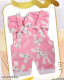Woolen printed dungaree suits for kids, warm and stylish winter wear in 0-3 months size