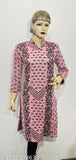 Pink woolen kurti for winter, printed combo of black and white flowers on three-quarter sleeves