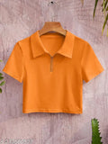Solid cotton collar zipper tops, short sleeves, XS-XXXL sizes for women, made in India