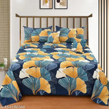 Blue Glace Cotton double king size bedsheet set, featuring 5 pieces including 2 quilted pillow covers and 2 cushions (90x100 inches). Superfine geometric pattern for heavy winter use