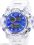 Blue digital transparent shockproof multi-functional watch with white strap, waterproof for men or boys