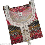 Red and blue woolen kurti for women, printed pattern with lace work and three-quarter sleeves - Winter collection, India