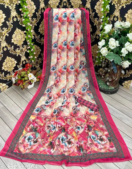 Soft silk floral Georgette saree with Palav blouse, everyday wear under $300