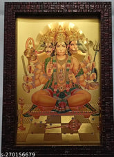 Gold-print Panchmukhi Hanuman wall frame, South/Southwest main door Vastu dosh rectification, Indian synthetic resin 9"x12" photo frame