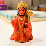 Orange, resin Hanuman Ji idol (2.8 inches height), ideal for car dashboards or offices, exquisitely handcrafted with golden finish
