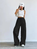 Solid cotton, wide-leg cargo trousers by PRFASHION. Quality recycled French terry fabric for comfort and elegance." (123 characters)