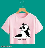 Cotton blend trendy crop t-shirt for women, printed net design in short sleeves, size S-XL