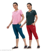 Women's & Girls 100% Cotton Capri Top Set (Pack of 2) - Essential every day item, trendy yet comfortable heart-patterned loungewear