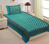 Geometric-patterned cotton single bedsheet combo pack with 2 pillow covers, ideal for summer - VNV Creation