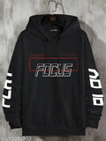 Black cottonblend slim fit men's hoodie with focus printed full sleeve, long sleeves and slim fit style