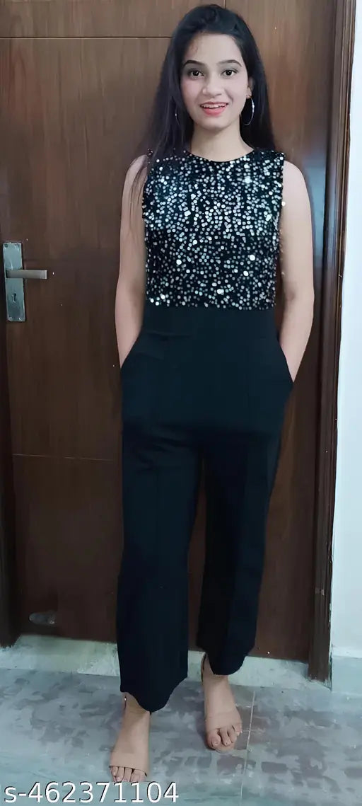 Lycra sleeveless embellished net women's jumpsuit, XS (34/48/32), made in India