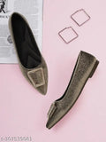 Synthetic leather pointed toe embellished ballerinas, elegant slip-on shoes for women, India origin