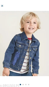 Solid denim kids' puffer coat, warm and weather-ready for winter