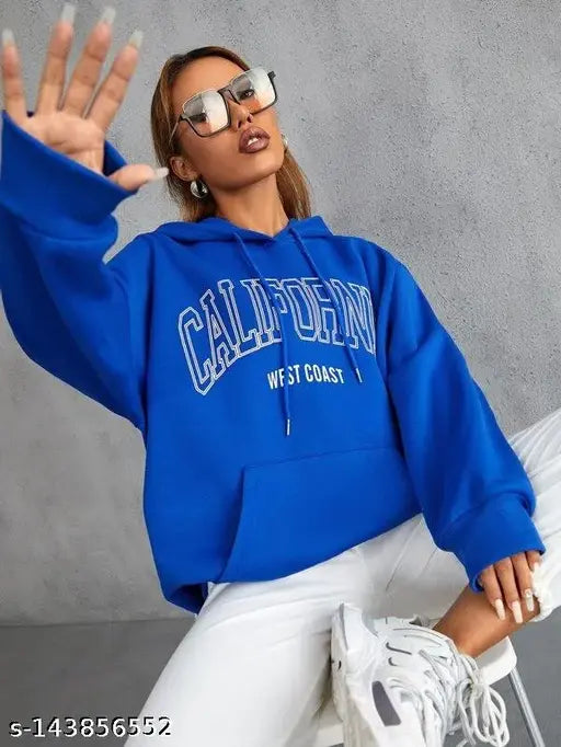 Royal B-white SXV 'Calfornia' printed, stretchy fleece hoodie with kangaroo pockets and hooded cap, perfect for cool places during winter season