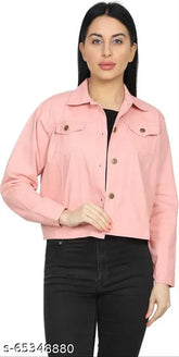Denim full sleeve solid women's jacket, classic style with button closure for casual outings