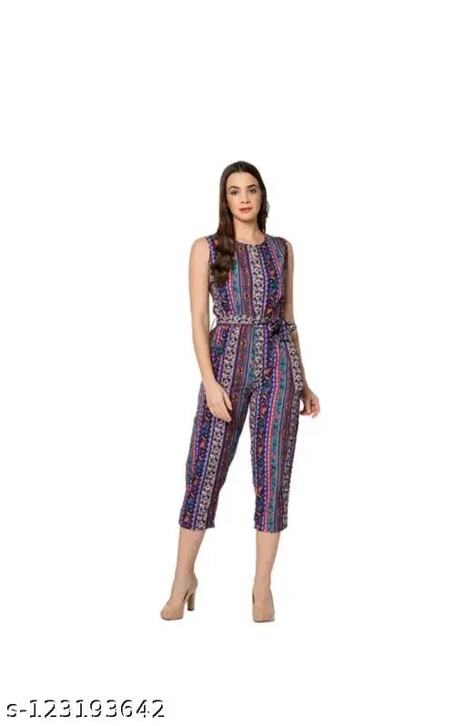 Printed crepe jumpsuit for women, Jaipuriyajs brand, Indian origin, size XS (34-32-36), fashionable casual wear