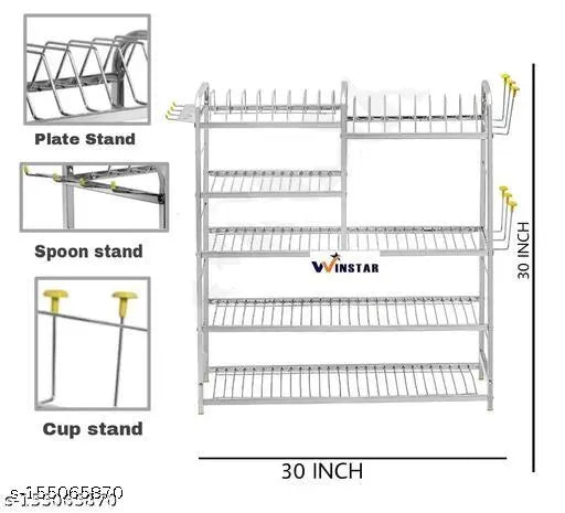 Stainless steel kitchen utensil rack, 31 x 30 inches, for dish and cutlery organization