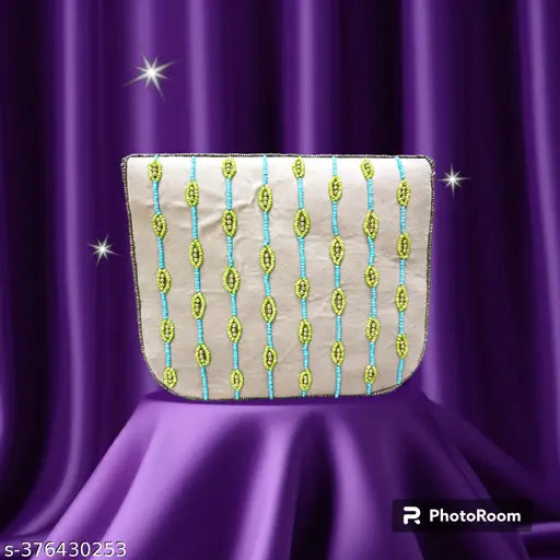 Handmade fabric designer clutch, embroidered net pattern, women's beaded partywear bag, India origin