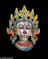 Brass Tara Devi Feng Shui mask for prosperity, Indian decorative art for home wall hanging