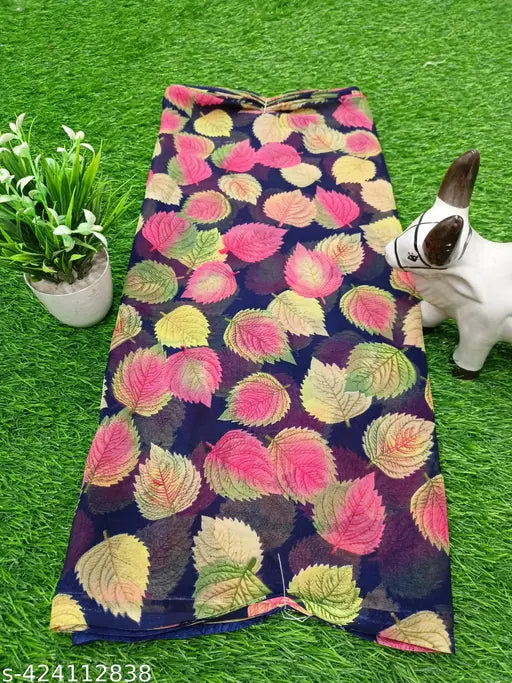 Georgette printed saree, free size, floral patti design, soft and smooth finish, Indian origin