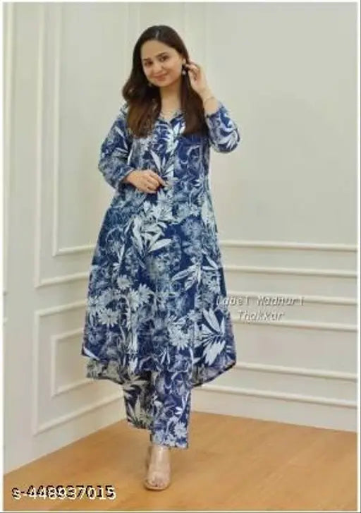 Rayon Kurta and Pant set, print pattern, women's and girls' attire for casual wear or parties