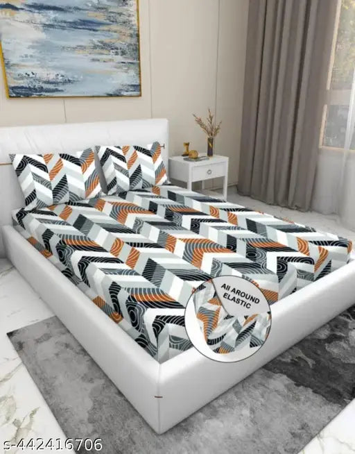 Sunshine Glace Cotton fitted double king bed sheet, geometric print, 180 thread count, fits up to 8-inch mattresses. Ideal for summer, adult use