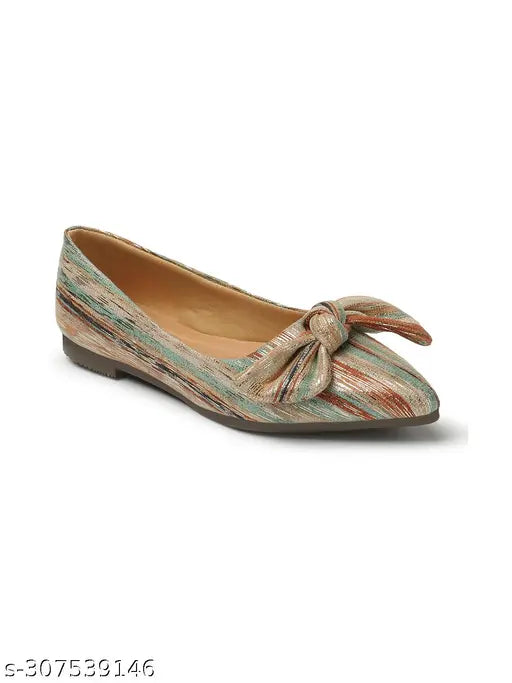 Synthetic leather, colorblocked pointed toe ballerinas with bows - Gillkart women's slip-on shoes in various sizes from India