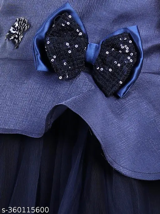 Navy blue net full-length party dress for girls toy balloon design