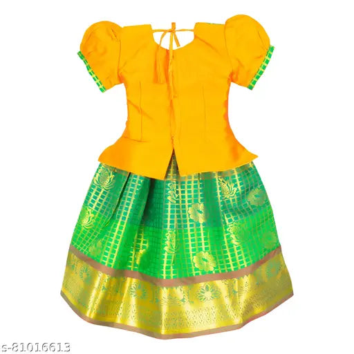 Brand New Girls latest Chanderi silk embellished Jacquard Pattu Lehanga Choli set, ideal for Indian ethnic wear, 0-1 years, India origin