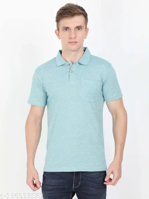 ECOLINE Men's Polycotton Solid Polo Pocket T-Shirt - 50% recycled polyester, 50% organic cotton, semi-formal style, India-made