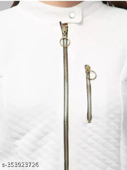 White leather long-sleeve jacket by Sahana Style, solid design for women's size S & M, made in India