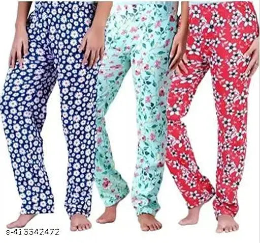 Hivata women's cotton printed pyjama bottoms (pack of 3), knee-length lounge wear in various colors