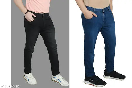 black pearls men's denim jeans (pack of 2), dyed/washed denim for fashionable fit, sizes 28-36 available