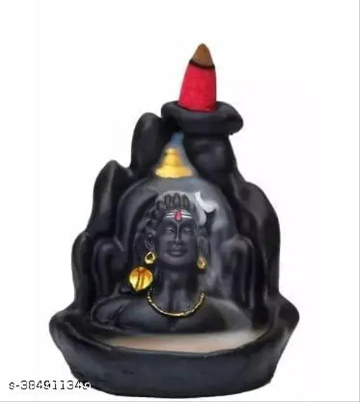 Handcrafted polyresin Adiyogi Shiva with yellow Ganesh smoke backflow combo, includes 45 cones. Premium Indian figurine for meditation and relaxation space