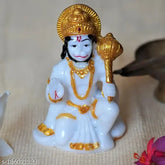 Hanuman handpainted white marble idol for success, intricately detailed decorative showpiece for pooja room or home decoration