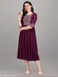 Embroidered rayon three-quarter sleeve jolly wine kurti, India origin