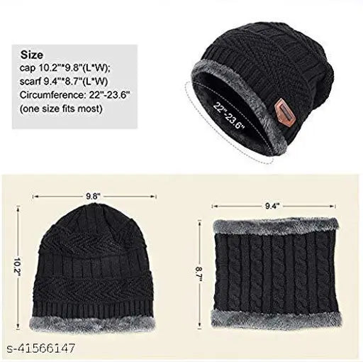 Attractive women's black balaclava caps, wool pack of 2 - combo for men and women, India-made winter accessories
