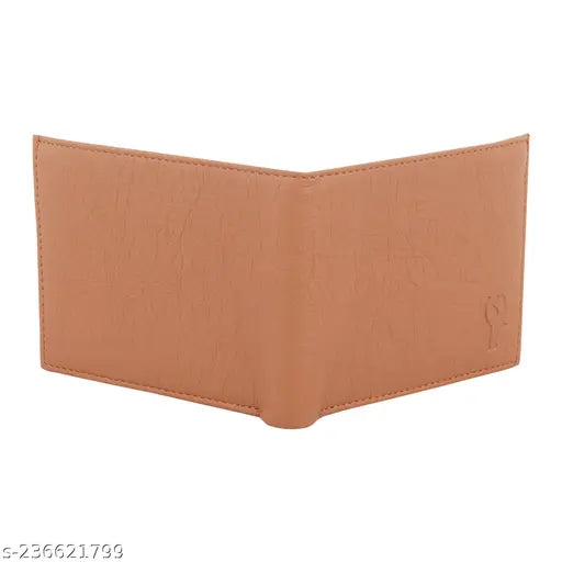 Brown faux leather bi-fold wallet, slim design, high quality PU leather, durable and convenient for daily use