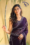 Trendy silk Georgette saree with embroidered blouse, free size, ideal for festivals or weddings. India origin