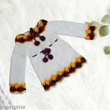 Handmade wool self-design net baby girl frock with long sleeves, adorable and comfortable, perfect for 1-2 years old