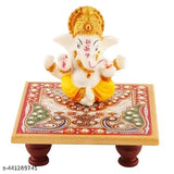 Multi-colored resin Ganesh idol on marble chowki, intricate Meenakari work for home or office pooja" (123 characters)