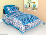 Cotton geometric-patterned Jaipuri single bedsheet with pillow cover, ideal for summer use by adults. Made in India