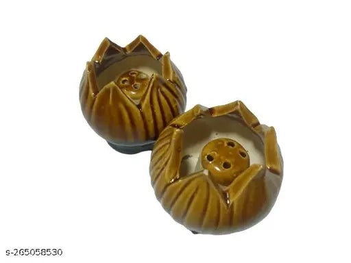 Ceramic lotus-shaped incense holder (2.5x2.5x2.5 inches), set of 2 for pooja samagri - Indian home decor accessory