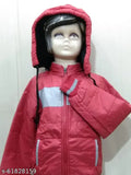 Leather boys fluffy jacket with removable cap (faux), solid pattern, suitable for 6-12 years old, India origin