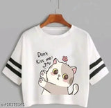 Trendy cotton blend printed t-shirt for women, short sleeves, size S (bust 34in, length 22in), made in India