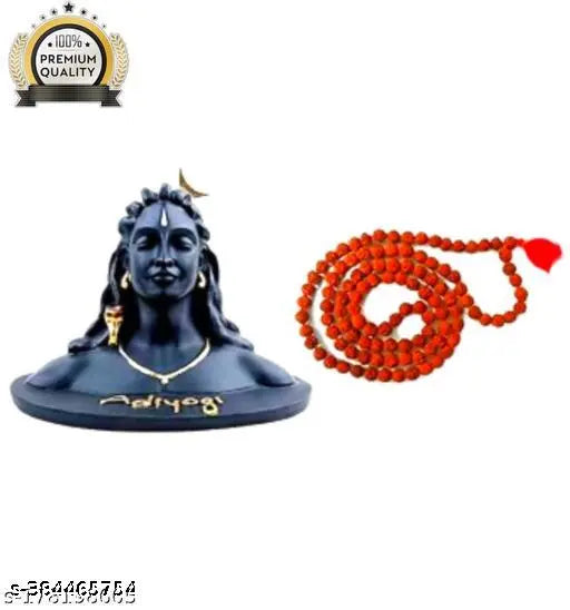 Resin black Shiva statue Adiyogi Ji, decor for home or office, Rudraksha mala included