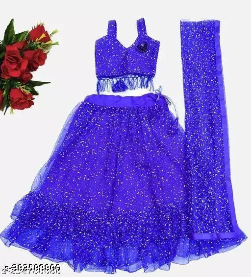 Cotton silk and tissue dupatta embellished lehenga-choli set for toddlers to young girls, Indian fashion for traditional events